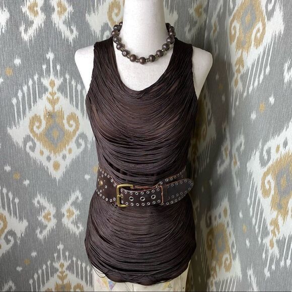 Ralph Lauren Collection Brown Sleeveless Knit Fringe Drape Top - Picture 1 of 16
